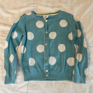 Mini Boden blue sweater with white polka dots!